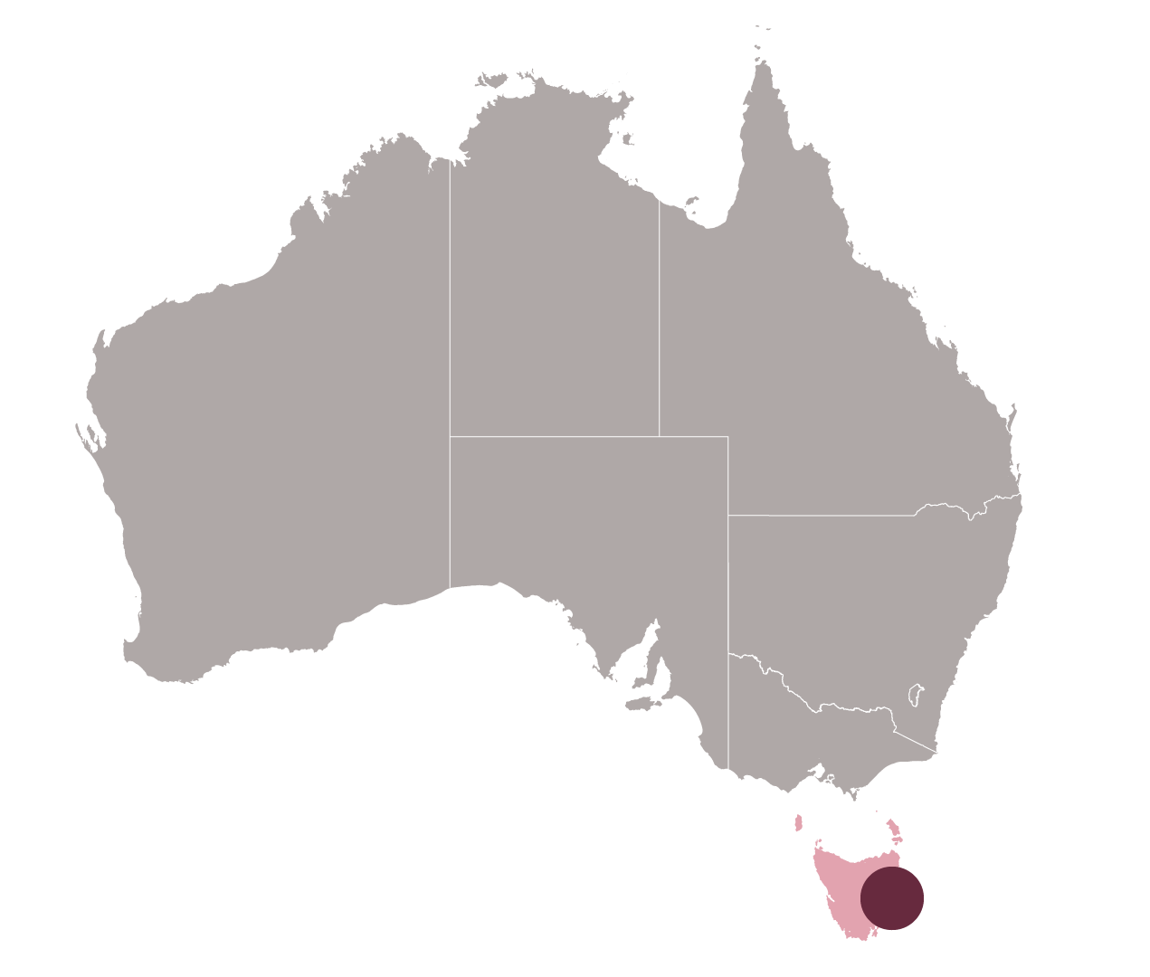 A graphic of the Australian continent with Tasmania shaded.
