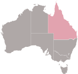 Map showing Australia with queensland highlighted