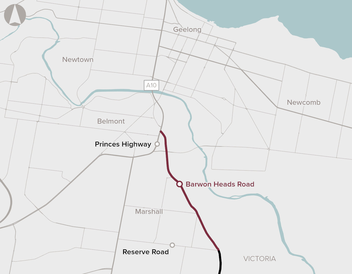Barwon Heads Road location map