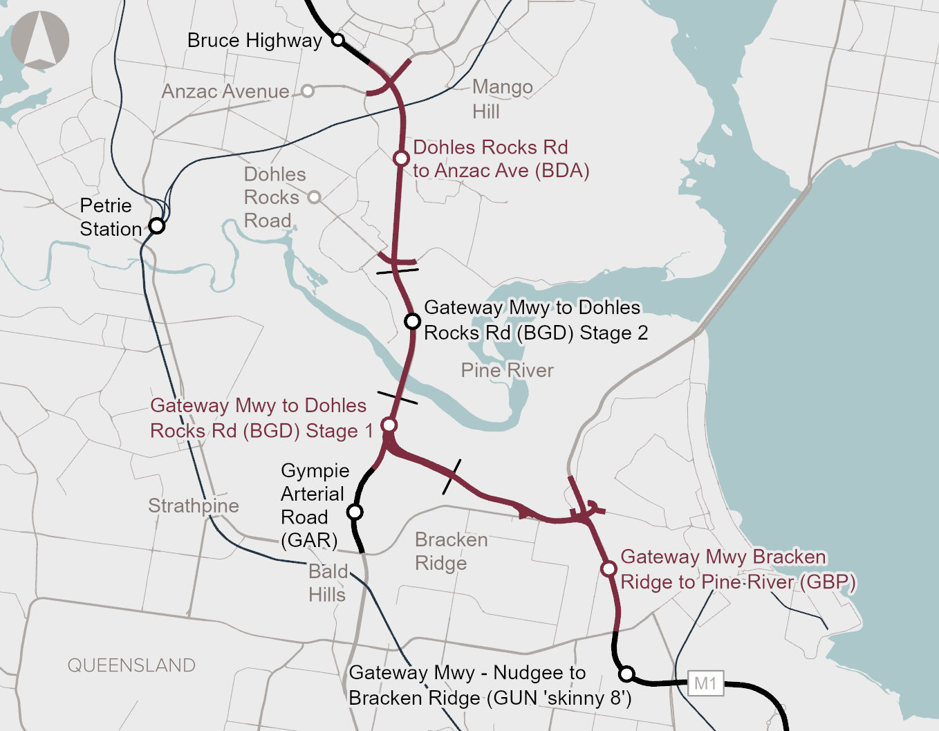 Map of Gateway Motorway (Bracken Ridge to Pine River)