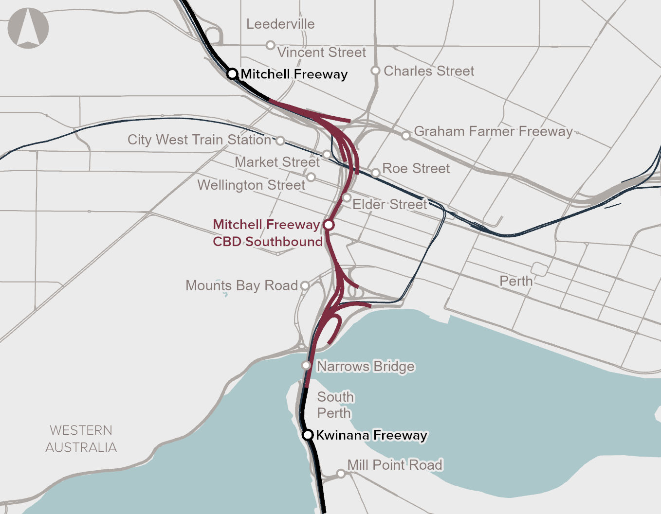 Map of Mitchell Freeway CBD Southbound