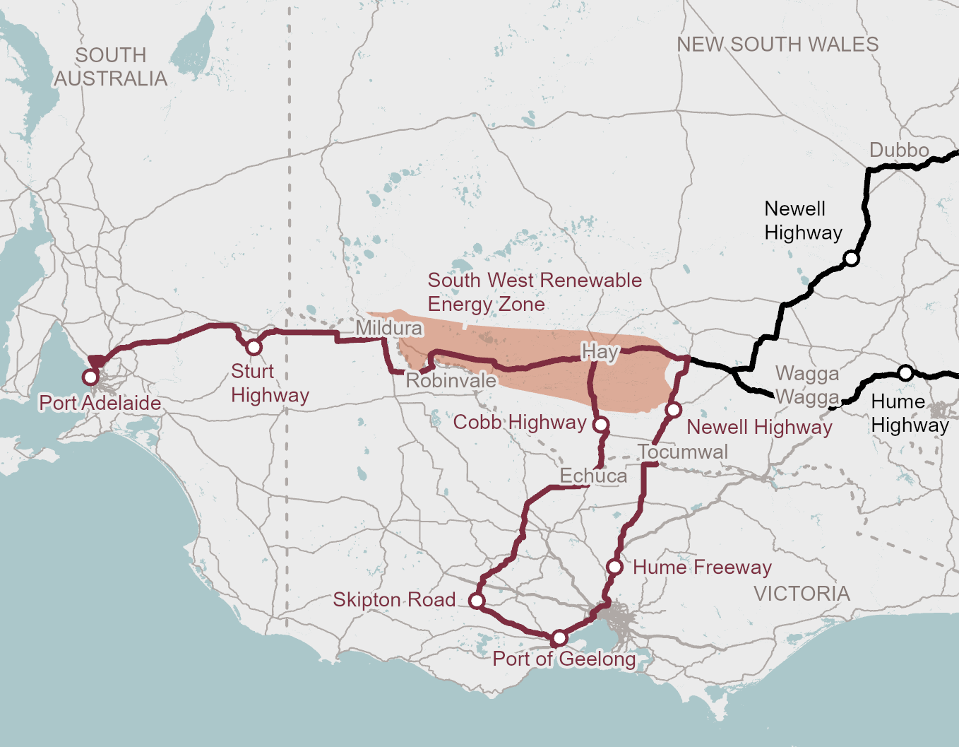 Enabling infrastructure for Renewable Energy Zones (REZ) – Ports of Adelaide-Geelong to South West REZ MAP