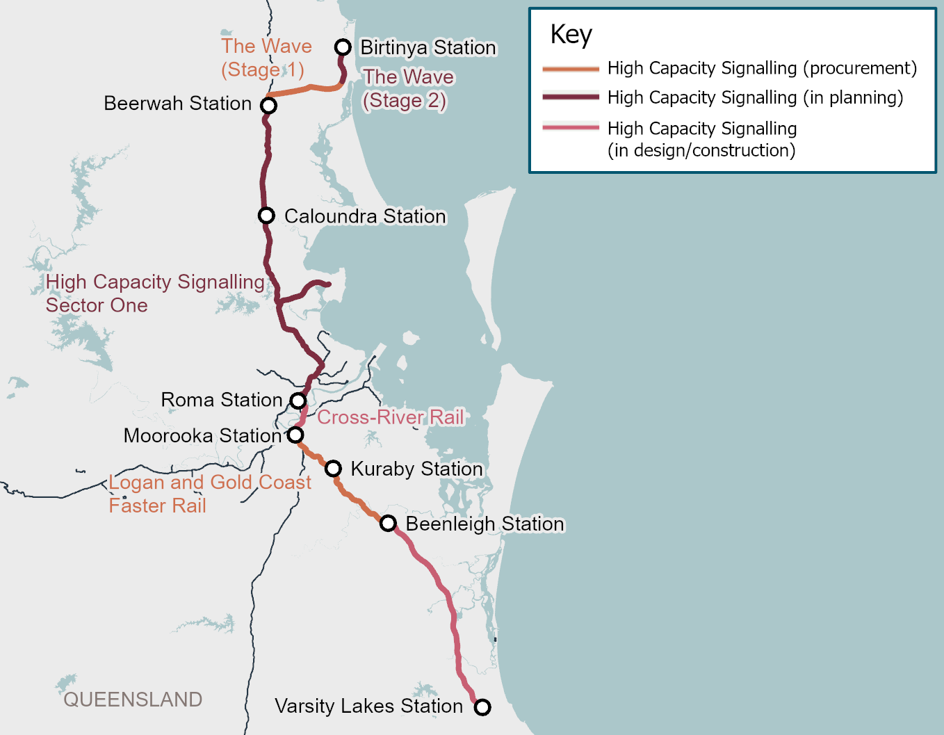 High Capacity Signalling - South East Queensland (ETCS) map