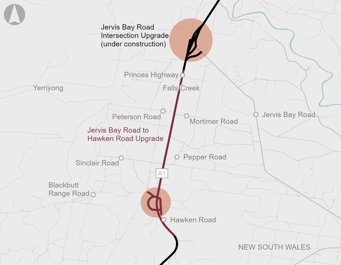 Map of Princess Highway Upgrade - Jervis Bay Road to Hawken Road