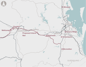 Map of South-East Queensland with the proposed inalnd rail and intermodal locations