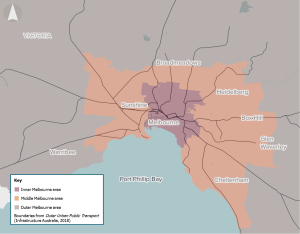 Map showing proposed are for middle and outer suburban transport in Melbourne