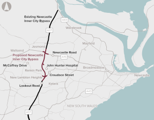 Newcastle Inner City Bypass location map