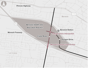 A map showing the Monash Roads Upgrade