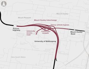A map showing the details of Mt Ousley interchange