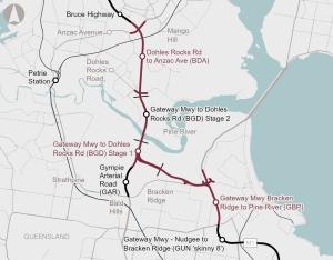 Map of Gateway Motorway (Bracken Ridge to Pine River)