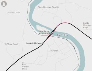 Map of Kennedy Highway (Cairns - Mareeba) Barron River bridge upgrade