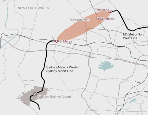 Rail connection between Tallawong and St Marys map