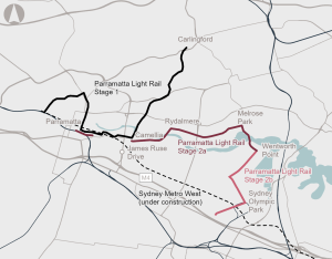 Map of Parramatta Light Rail Stage 2